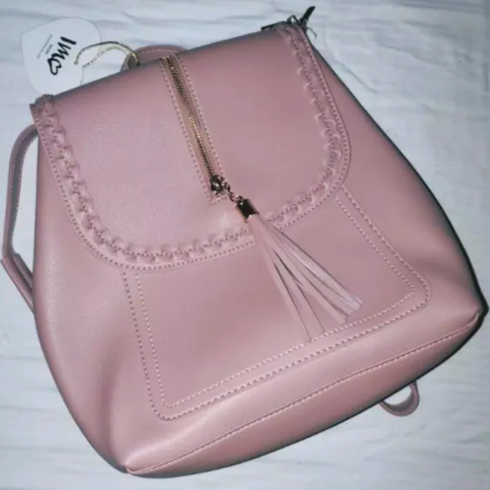 IMOSHION Vegan Leather Flap Front Tassel Backpack Color : Pink NWT